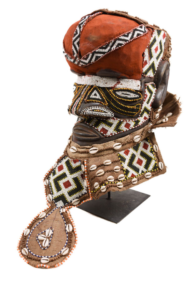 Royal Mask - Beads, Cauri, Wood - Bwoom - Kuba - DR Congo