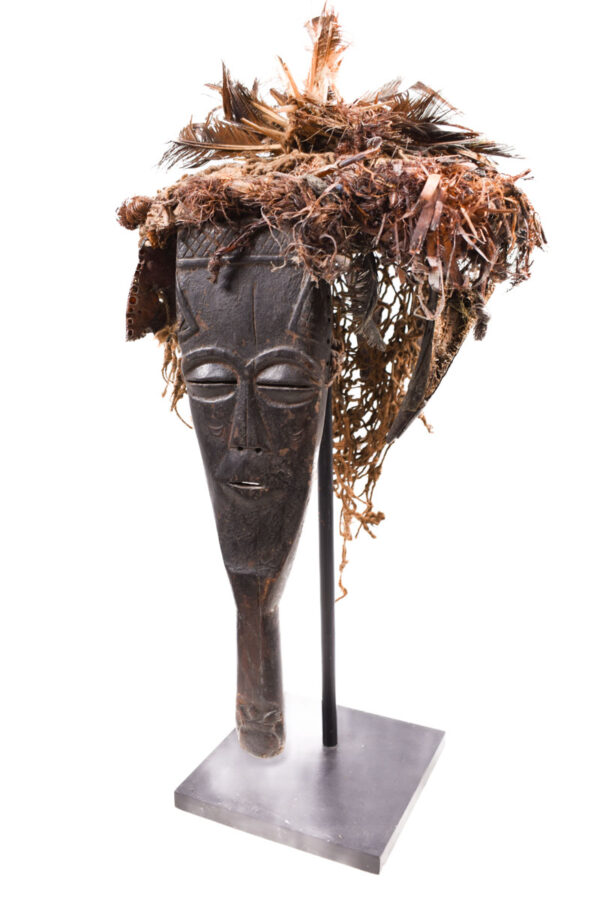 Lele Mask - Wood, Plant fibre, Feathers - KUBA - Congo