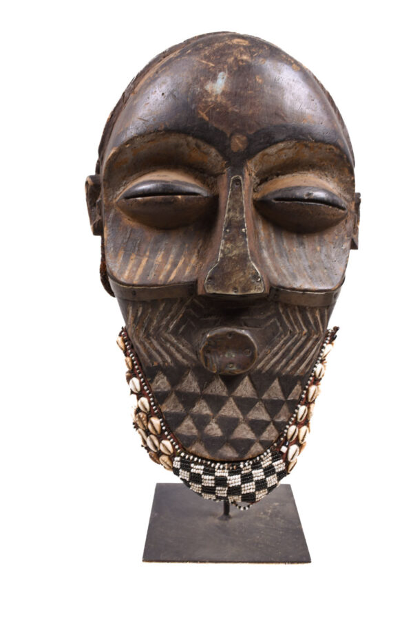 Tribal Mask - Beads, Cauri, Wood - Biombo - Kuba - DR Congo